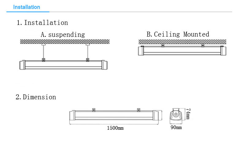 LED Tri-proof Light AL 80w 1500mm size