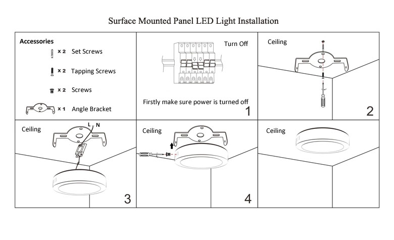 Surface Mounted LED Panel Light 145x145 780x475 Installation