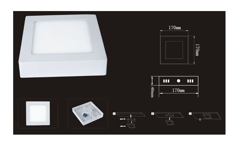 Surface Mounted Square LED Panel Light 12W 170x170mm 780x475 d