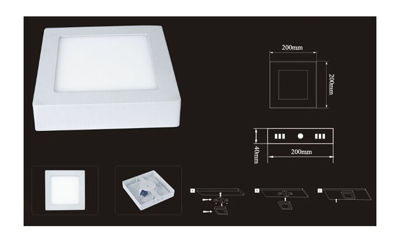 Surface Mounted Square LED Panel Light 14W 200x200mm 780x475 d