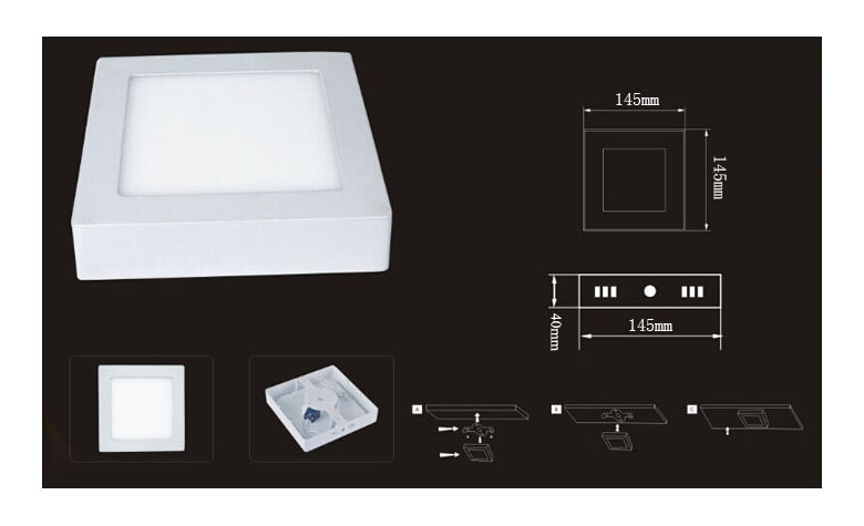 Surface Mounted Square LED Panel Light 9W 145x145mm 780x475 d